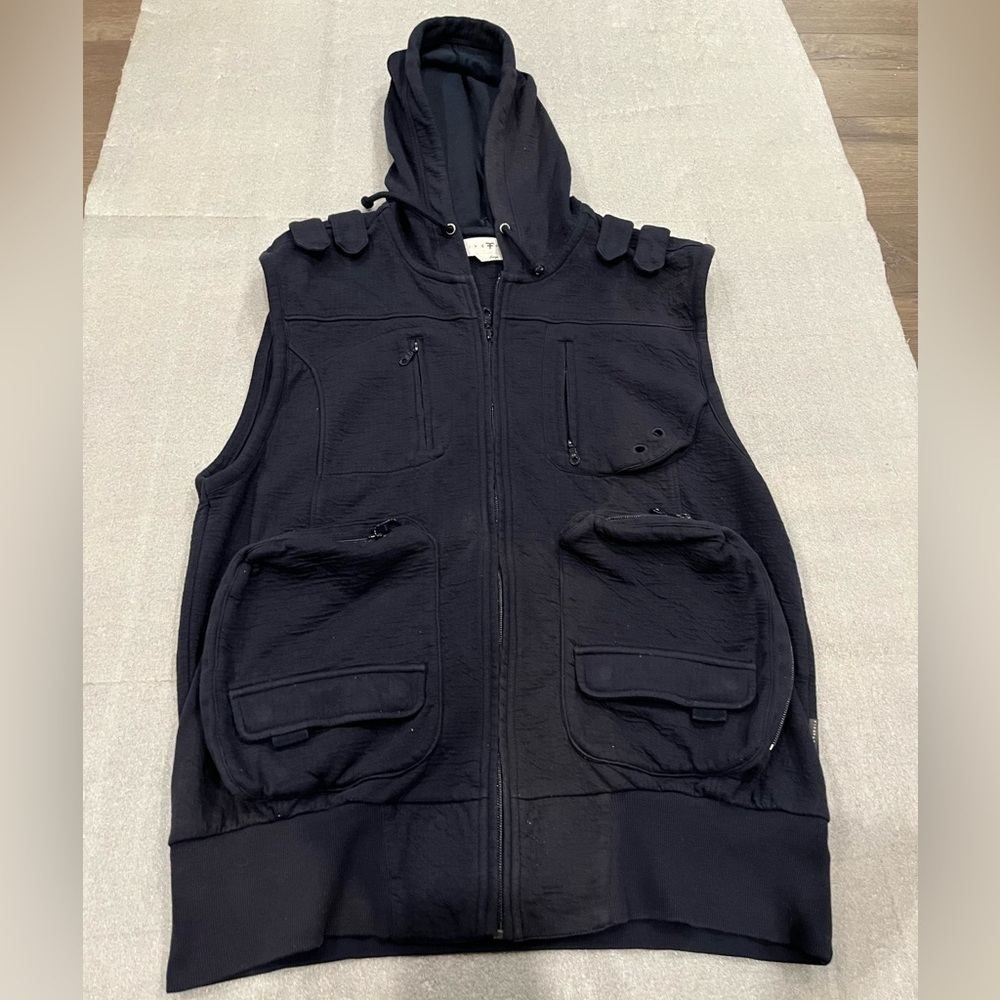 [L]Five Four Navy Utility Pocket Hooded Vest Jacket